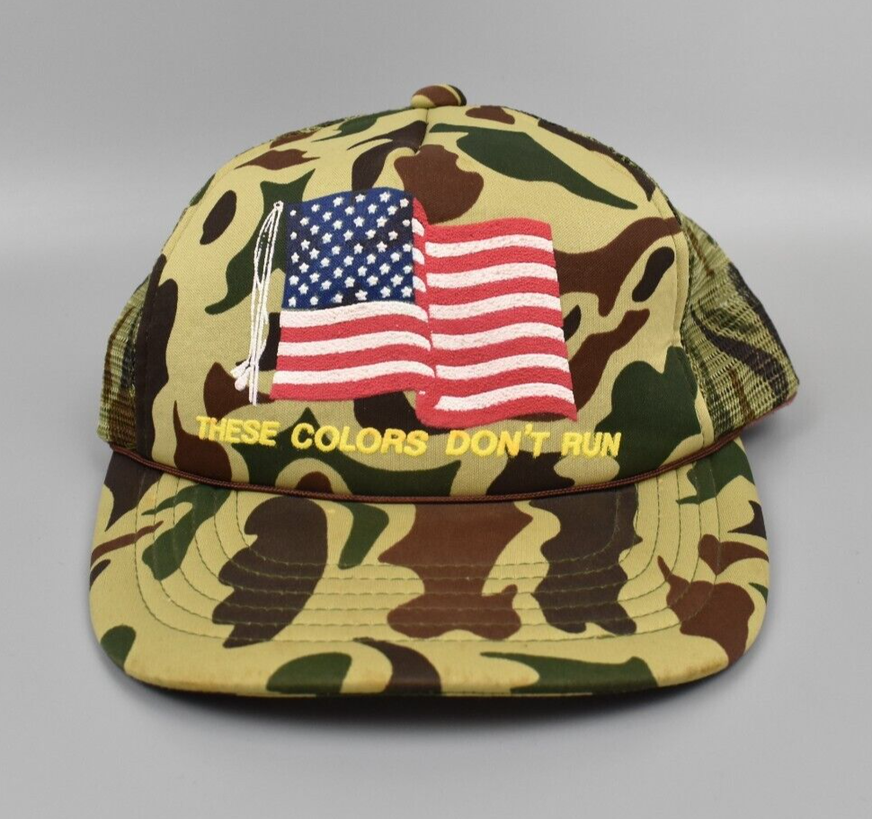 Vintage USA American Flag Camo Trucker Snapback Cap Hat