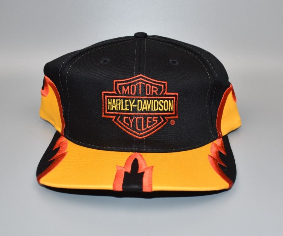 Vintage Harley Davidson Motorcycles Fire Brim Snapback Cap Hat - NWT