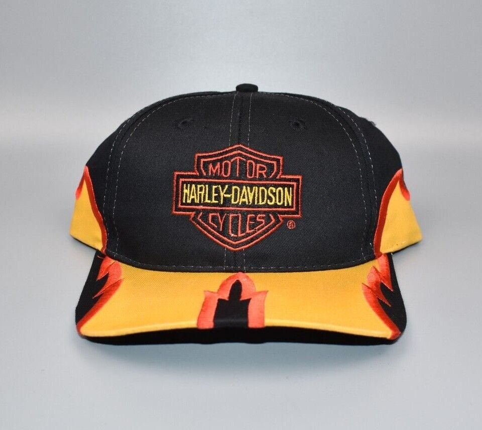 Harley Davidson Motorcycles Fire Brim Vintage 90's Snapback Cap Hat