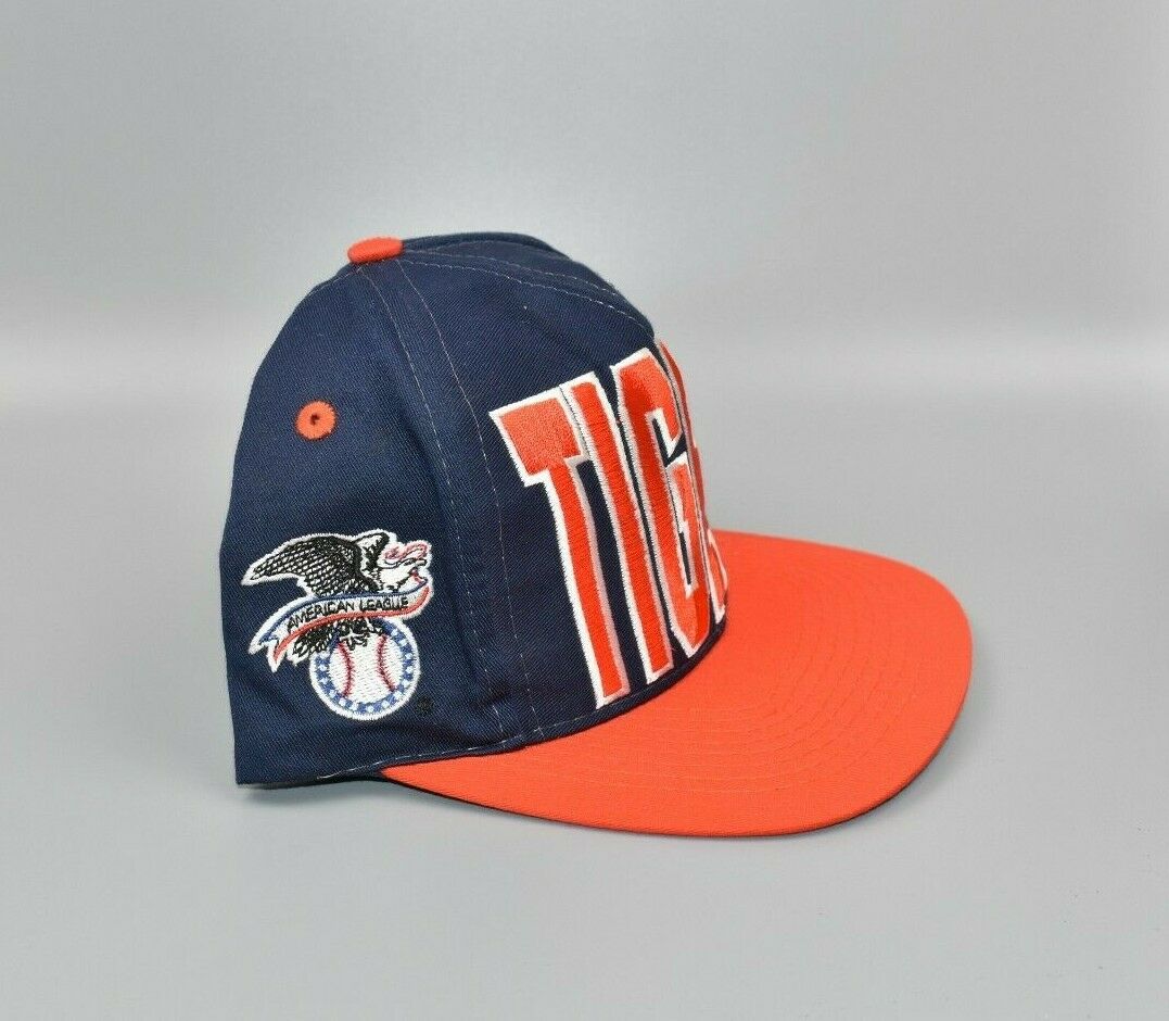 Vintage 90s Detroit Tigers Logo Athletic Blockhead Spellout Snapback Hat Cap MLB