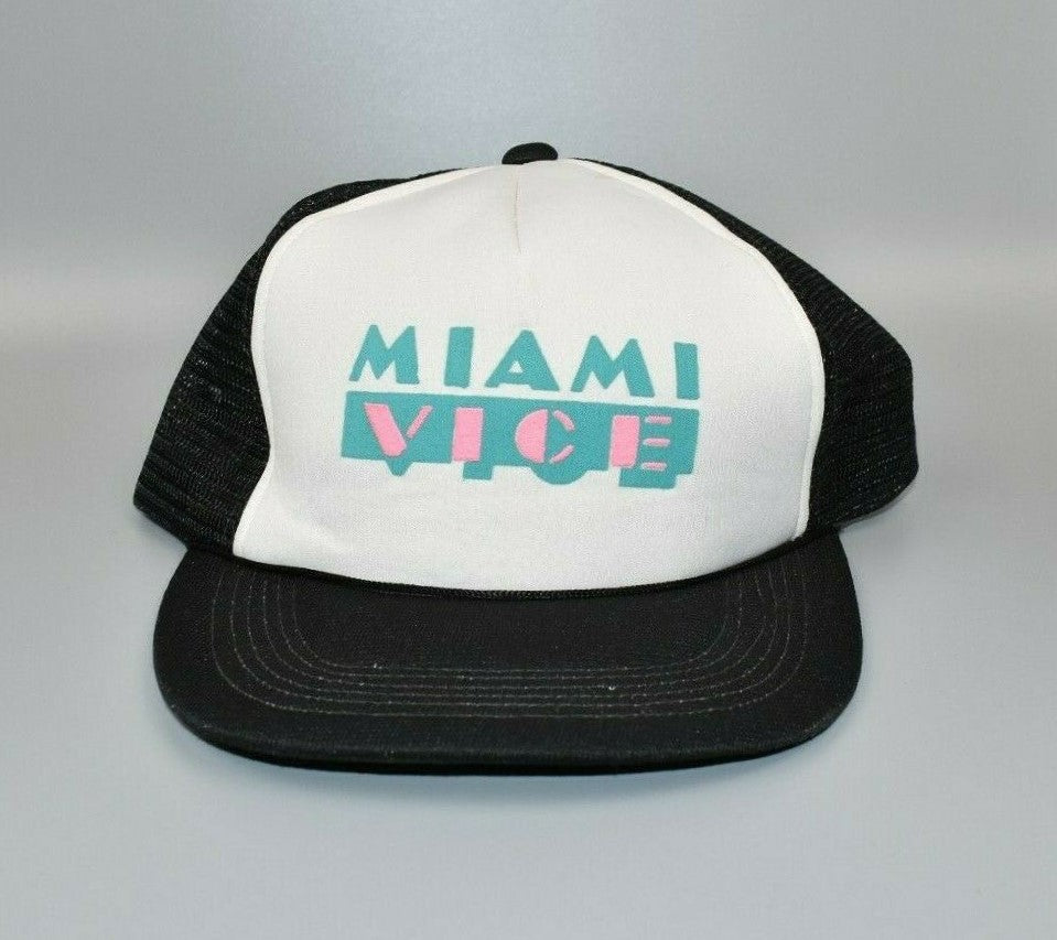 Vintage Miami Vice Black Trucker Hat Snapback Adjustable Vintage NOS